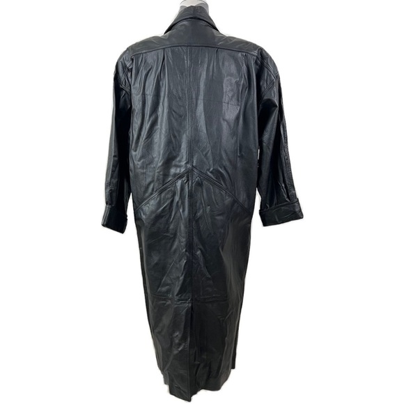 Vintage 90s Jacqueline Ferrar Black Leather Trench Coat - Size M - Picture 4 of 10